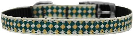 Green Checkers Nylon Dog Collar with classic buckle 3/8" Size 8